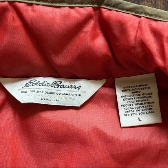 Eddie Bauer Down Quilted Vest Women’s Large Tan Orange Reversible Lightweight - Picture 4 of 8